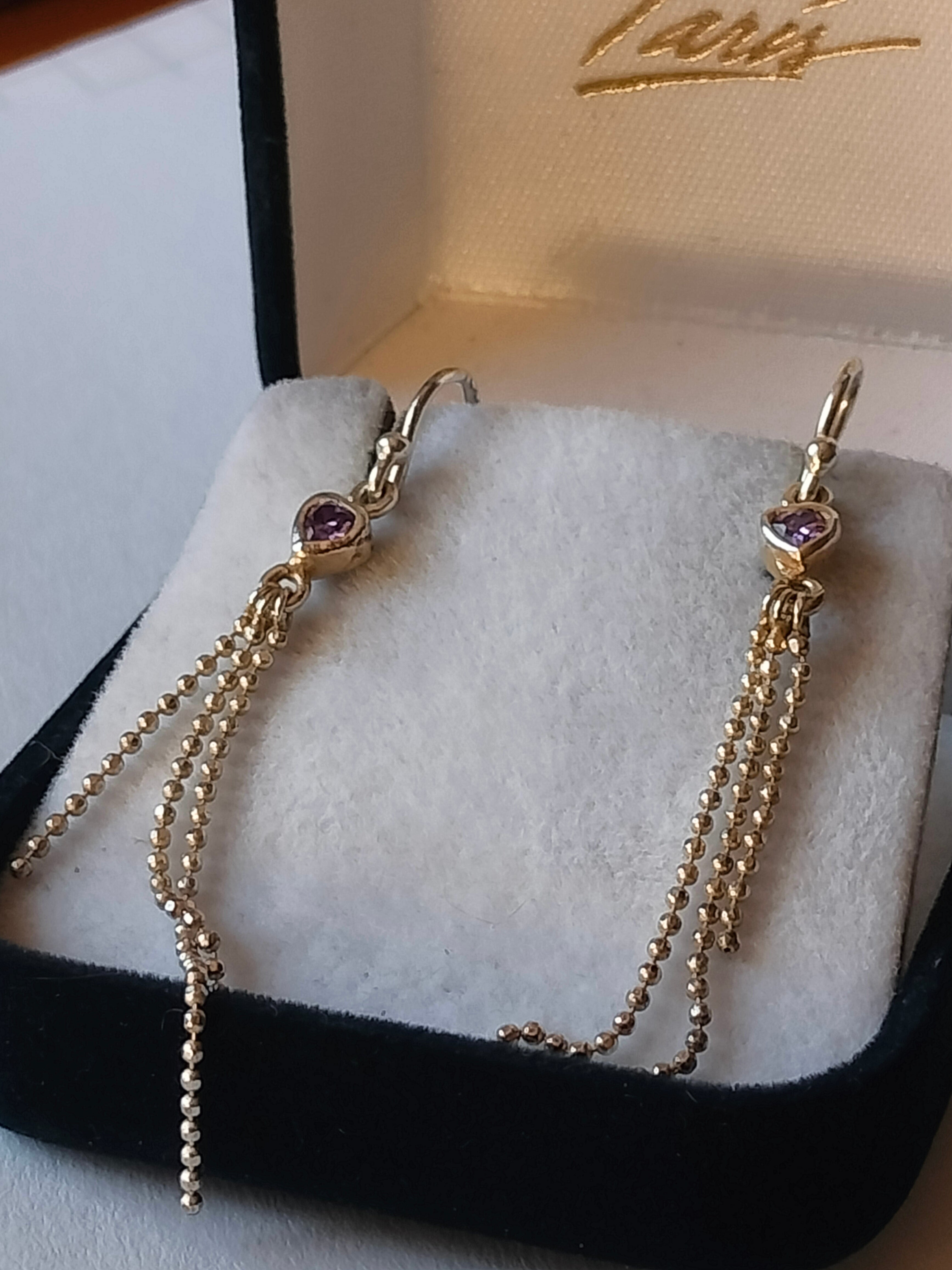 Dangle earrings, 925 silver, modern, amethyst stones