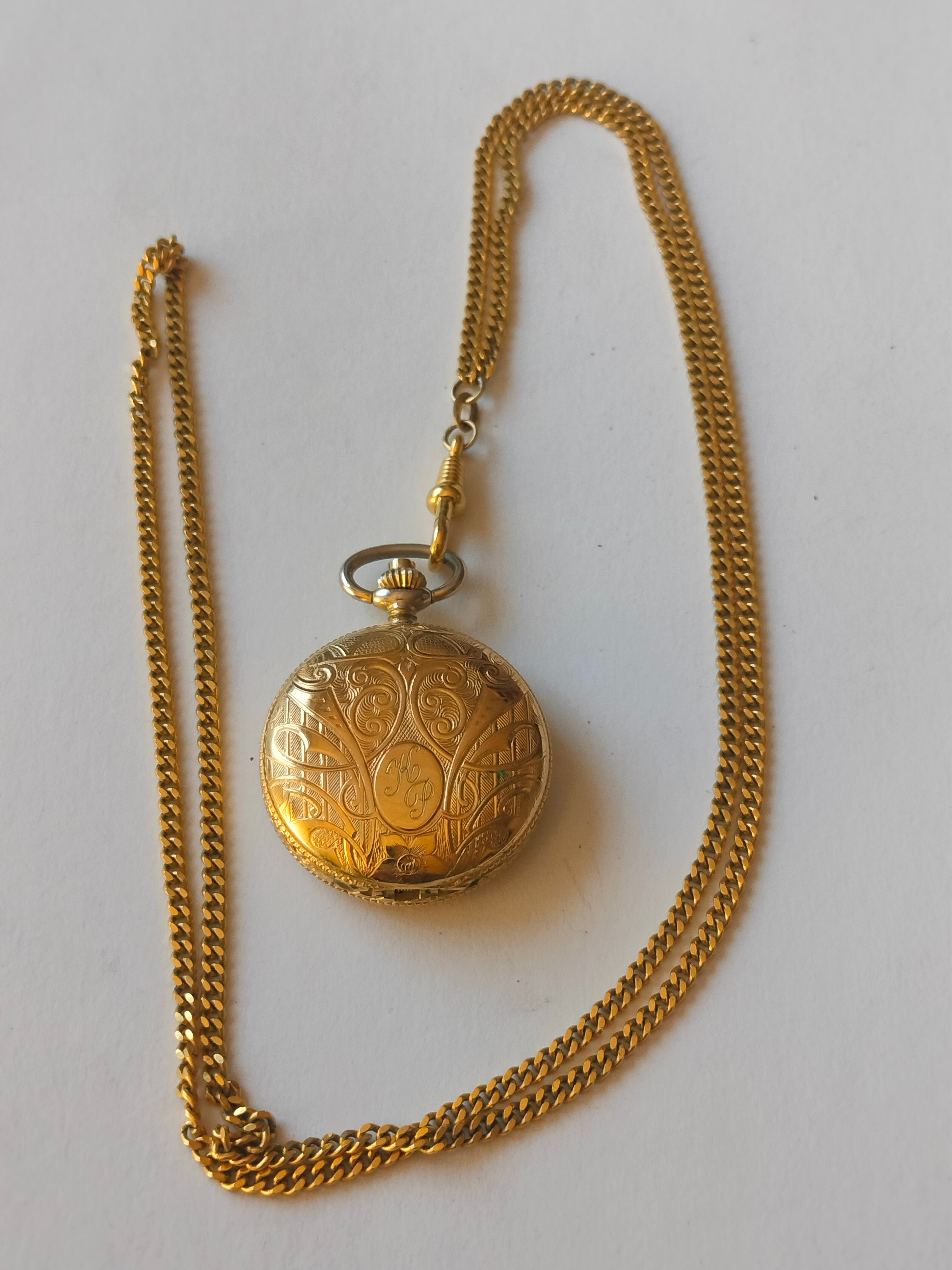 Vintage gold plated pendant necklace watch, mechanical, working, 30mm